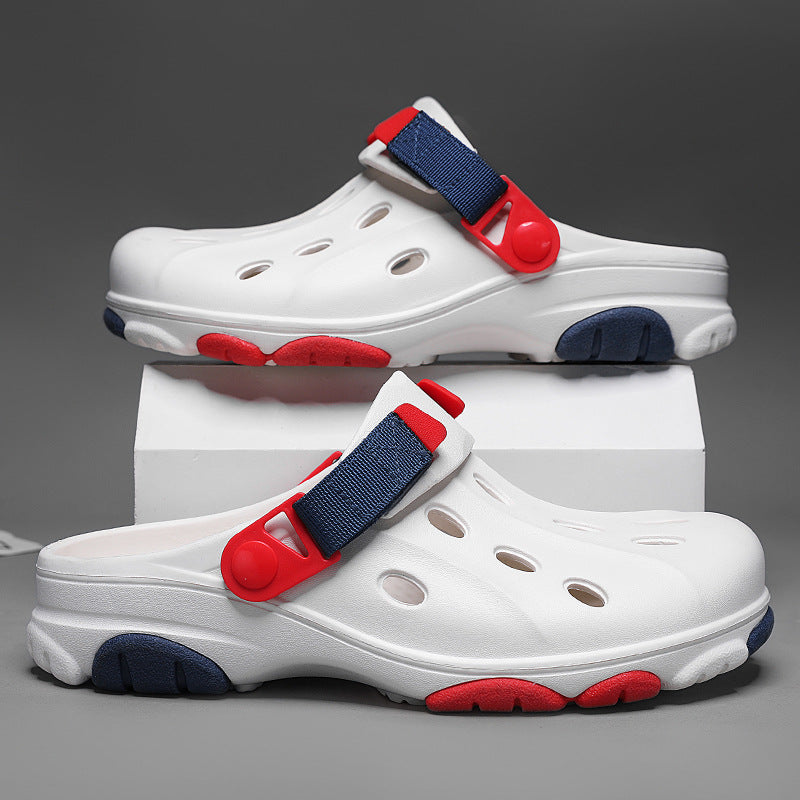 White casual sandals for men - open-toe footwear with comfortable cushioned footbed