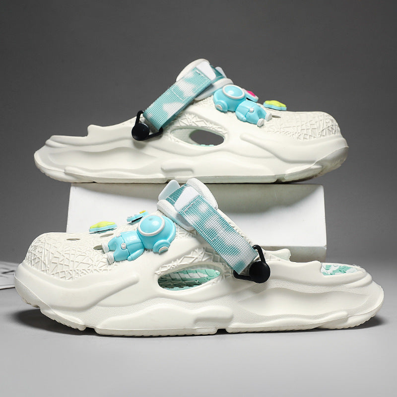 White Green casual sandals for men - open-toe footwear with comfortable cushioned footbed