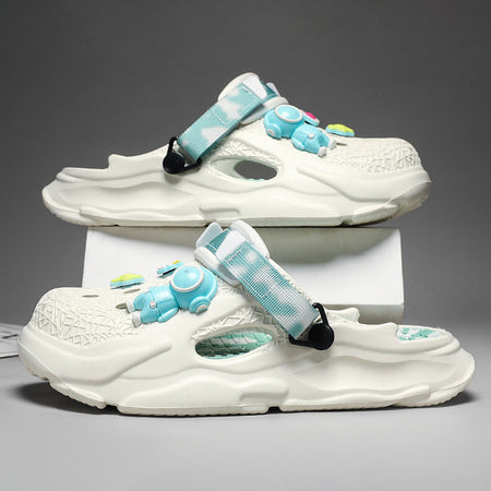 White Green casual sandals for men - open-toe footwear with comfortable cushioned footbed