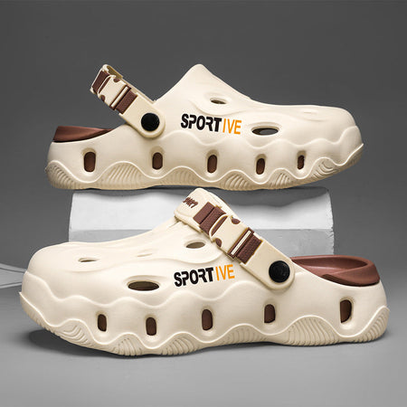Rice Brown casual sandals for men - open-toe footwear with comfortable cushioned footbed