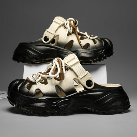 Khaki casual sandals for men - open-toe footwear with comfortable cushioned footbed