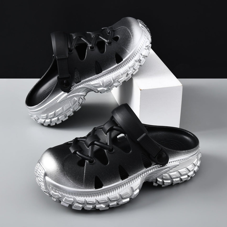 Black Silver casual sandals for men - open-toe footwear with comfortable cushioned footbed