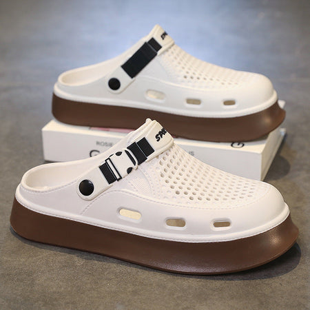 White casual sandals for men - open-toe footwear with comfortable cushioned footbed