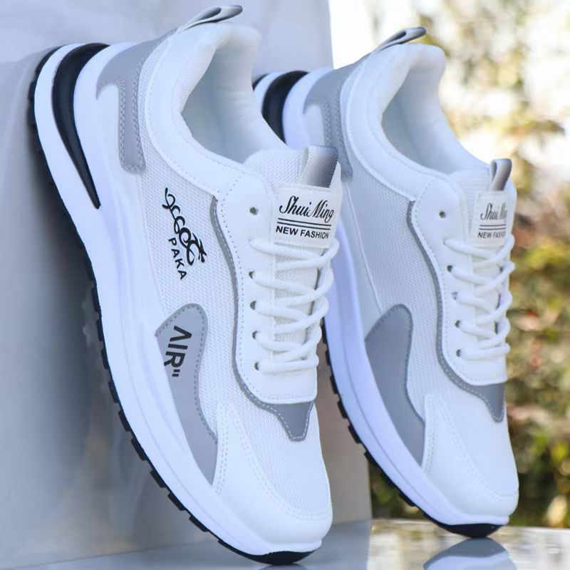 Men’s Breathable White Mesh Running Shoes for Spring