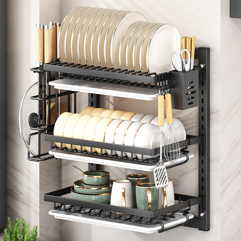 Wall-Mounted Carbon Steel Dish Drying Rack with — 2-tier red