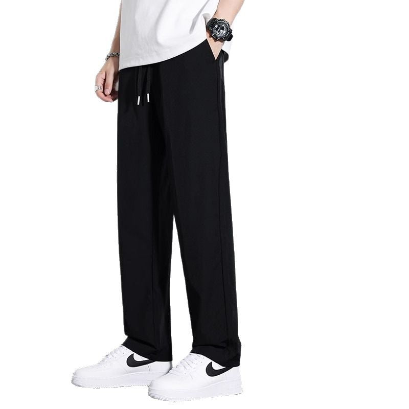 Ice Silk Trousers-Black men's trousers - slim fit casual pants with comfortable stretch fabric