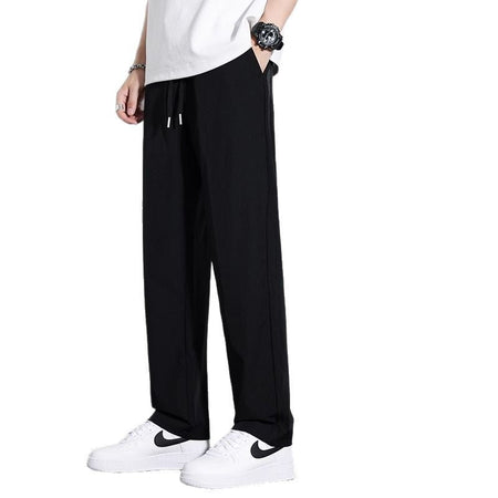Ice Silk Trousers-Black men's trousers - slim fit casual pants with comfortable stretch fabric
