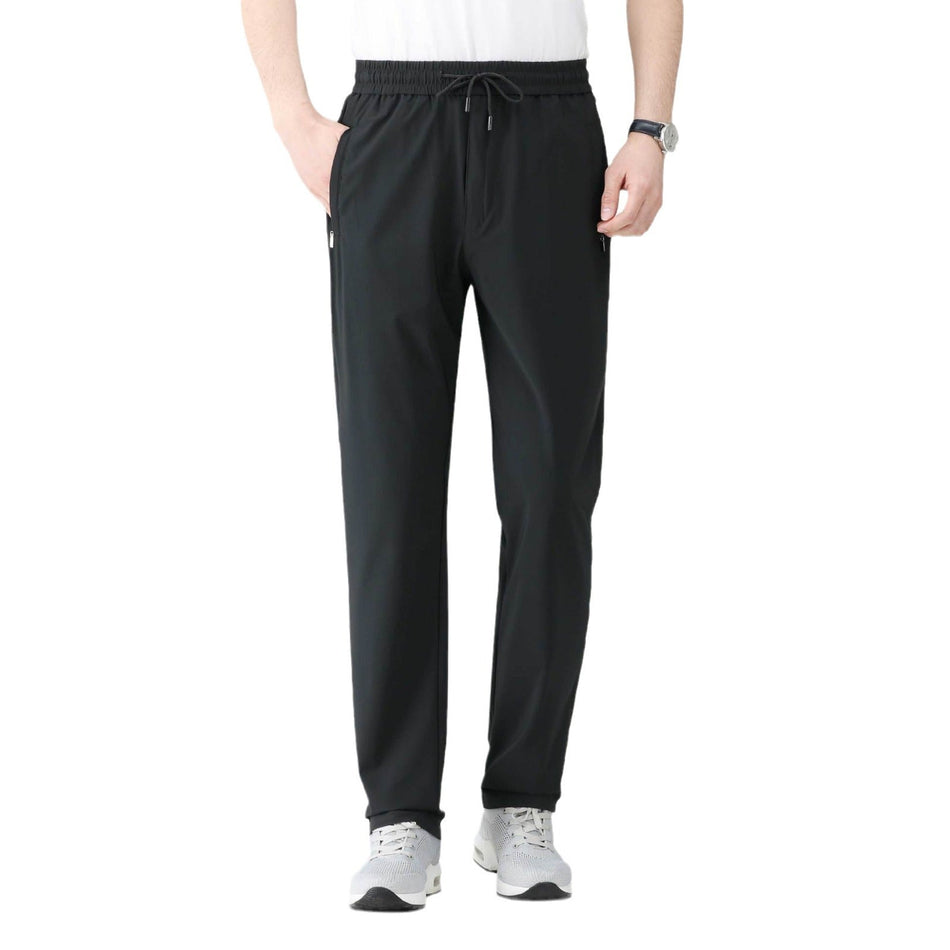 Black [Drawstring Style] men's trousers - slim fit casual pants with comfortable stretch fabric