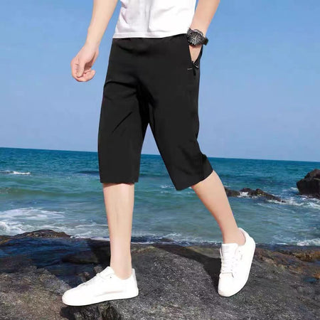 Black men's shorts - casual shorts with elastic waistband for active and leisure wear