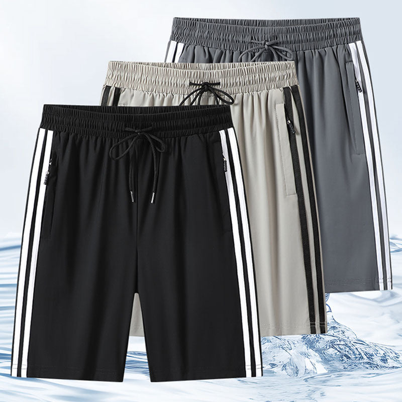 Men’s Premium Ice Silk Quick-Dry Three-Stripe Shorts