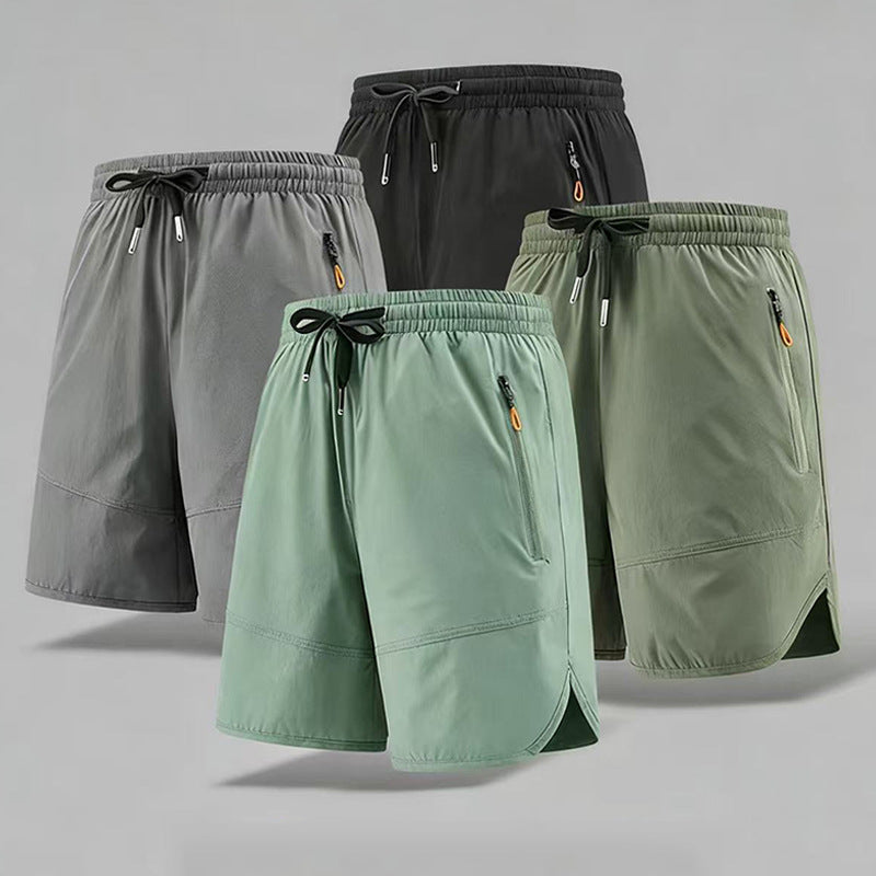 Men's Ice Silk Running Shorts with Breathable Spliced Mesh