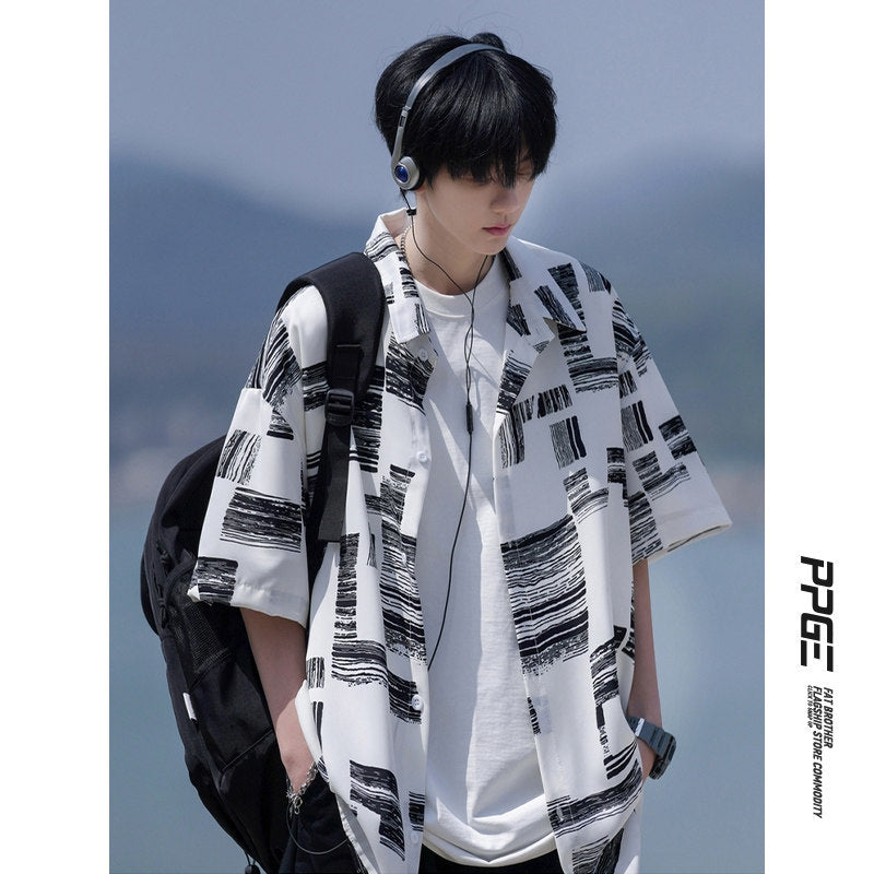 Men's Luxury Ice Silk Striped Relaxed Summer Lapel Shirt