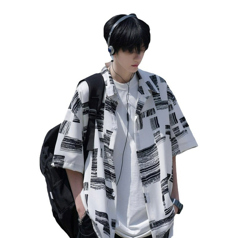 Men's Luxury Ice Silk Striped Relaxed Summer Lapel Shirt