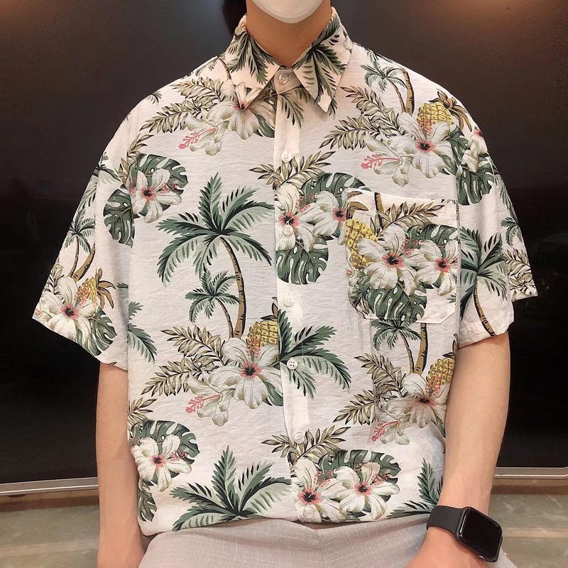 Men's Vintage Floral Relaxed Summer Beach Shirt