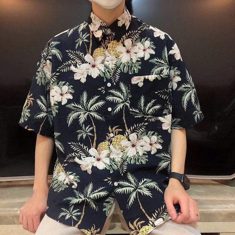 Men's Vintage Floral Relaxed Summer Beach Shirt