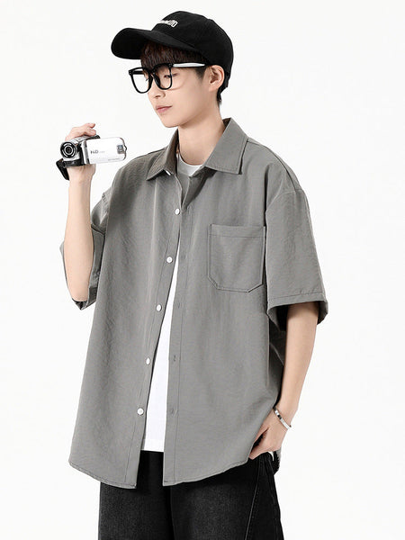 Men's Summer Premium Solid Color Relaxed Workwear Shirt