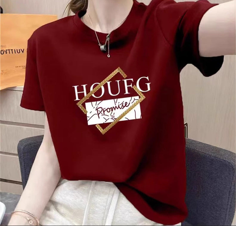 Photo frame burgundy sculpted fit pure cotton tee in premium long-staple finish