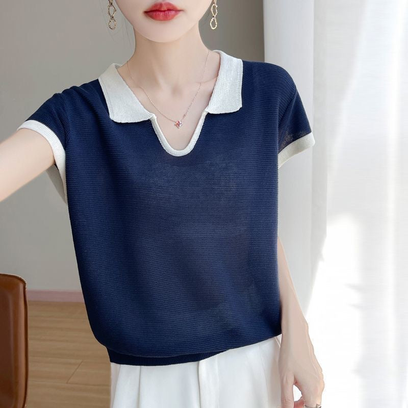 Contrast Lapel Polo in Premium Tencel and Ramie Knit