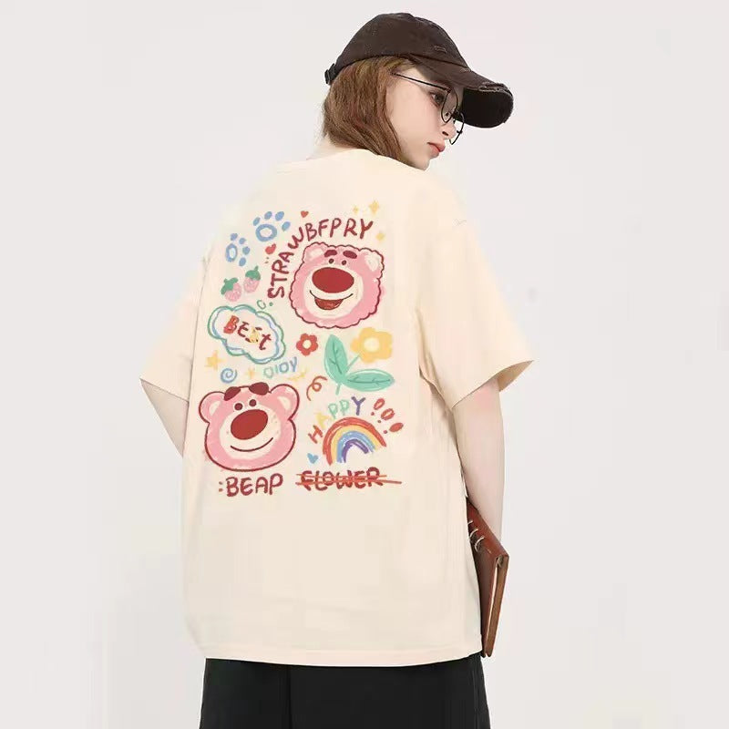 Sculpted Off-Shoulder Pure Cotton Tee with Artful Motif