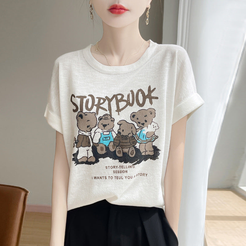 Bamboo Linen Knit Tee in Relaxed Half-Sleeve Silhouette