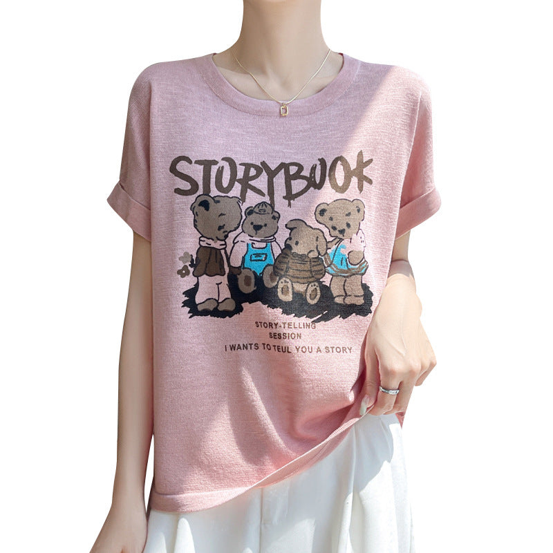 Off white bamboo linen knit tee in relaxed half-sleeve silhouette