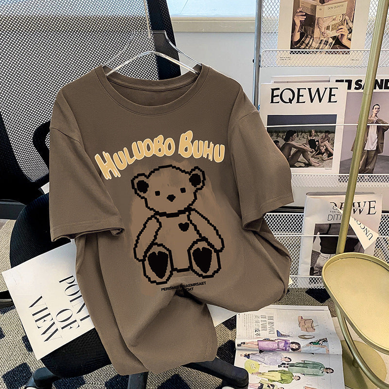 White title: retro little bear cotton short-sleeved slimming t-shirt