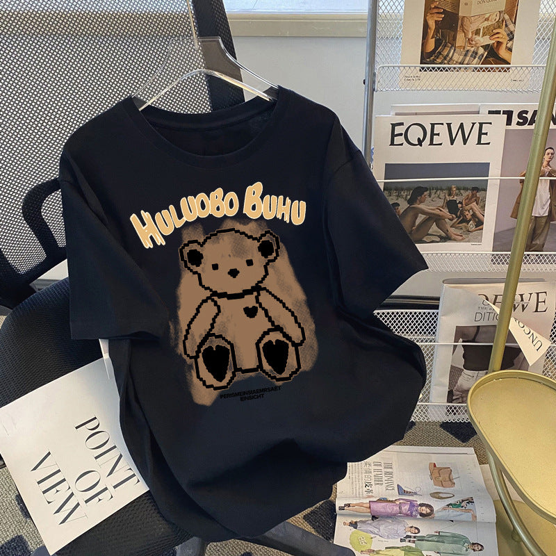 Title: Retro Little Bear Cotton Short-Sleeved Slimming T-Shirt