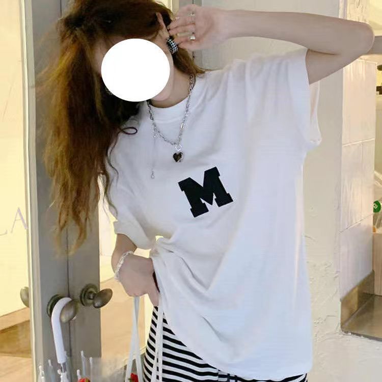 Arms letter 180g white premium pure cotton oversized summer short-sleeved t-shirt