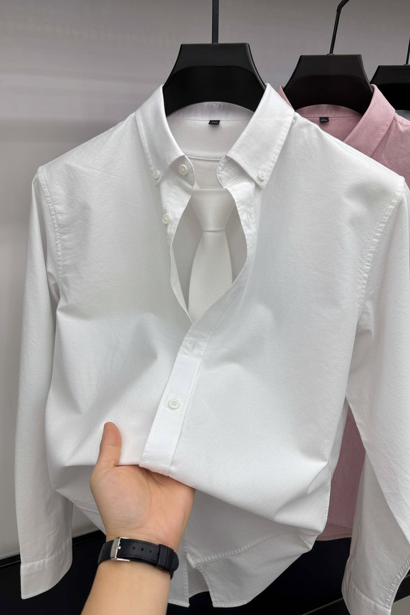 White men's casual shirt - button-up design with relaxed comfortable fit