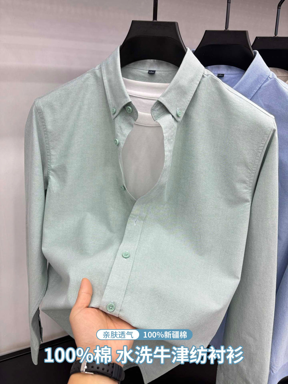 Men's Pure Cotton Oxford Long-Sleeved Button-Down Shirt