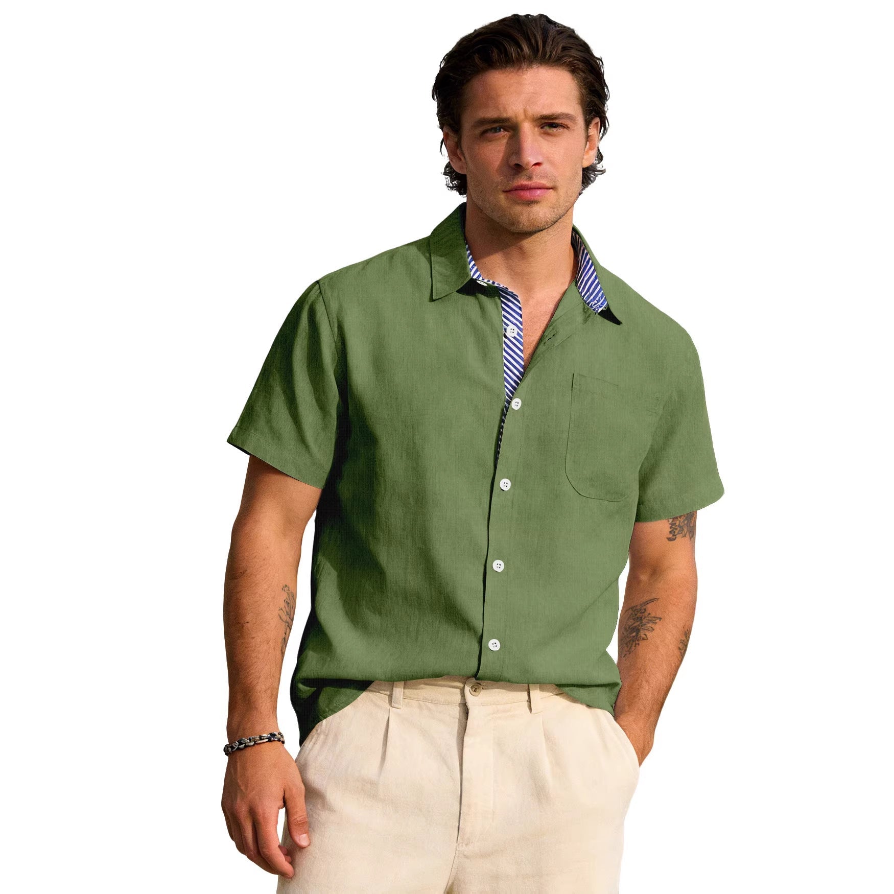 White men's casual shirt - button-up design with relaxed comfortable fit