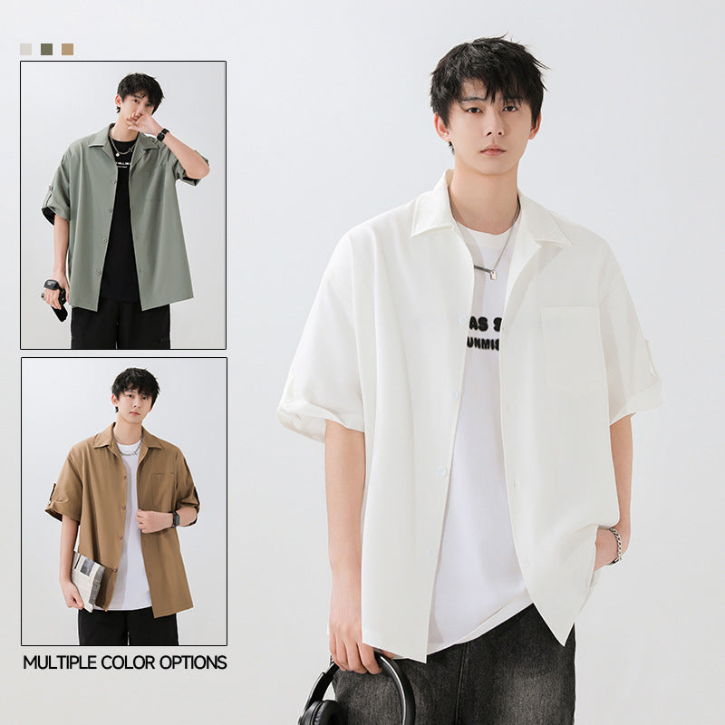 Men's Refined Ice Silk Relaxed Fit Solid Color Shirt Jacket