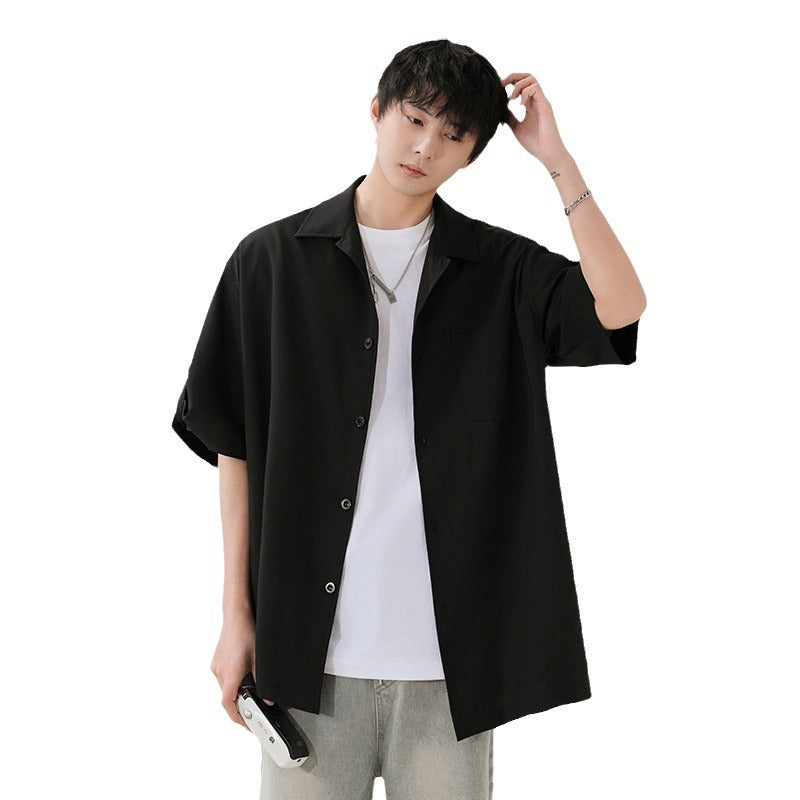 Cs- Black men's casual shirt - button-up design with relaxed comfortable fit