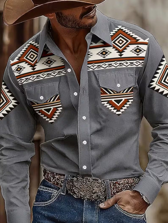 Grey men's casual shirt - button-up design with relaxed comfortable fit