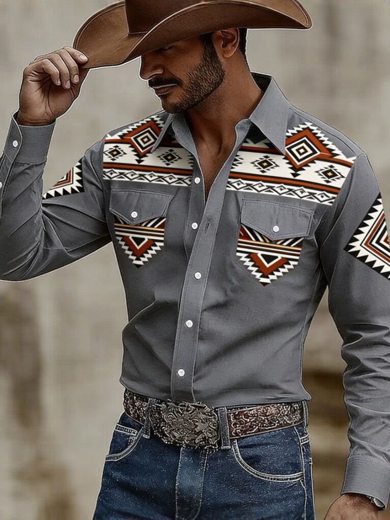 Men's American Retro Snake Pattern 3D Printed Cowboy Shirt