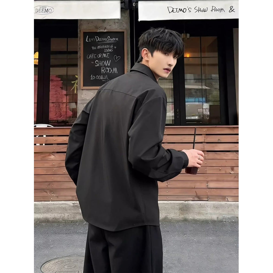 Men’s High-Grade Cleanfit Long-Sleeved Black Shirt Jacket