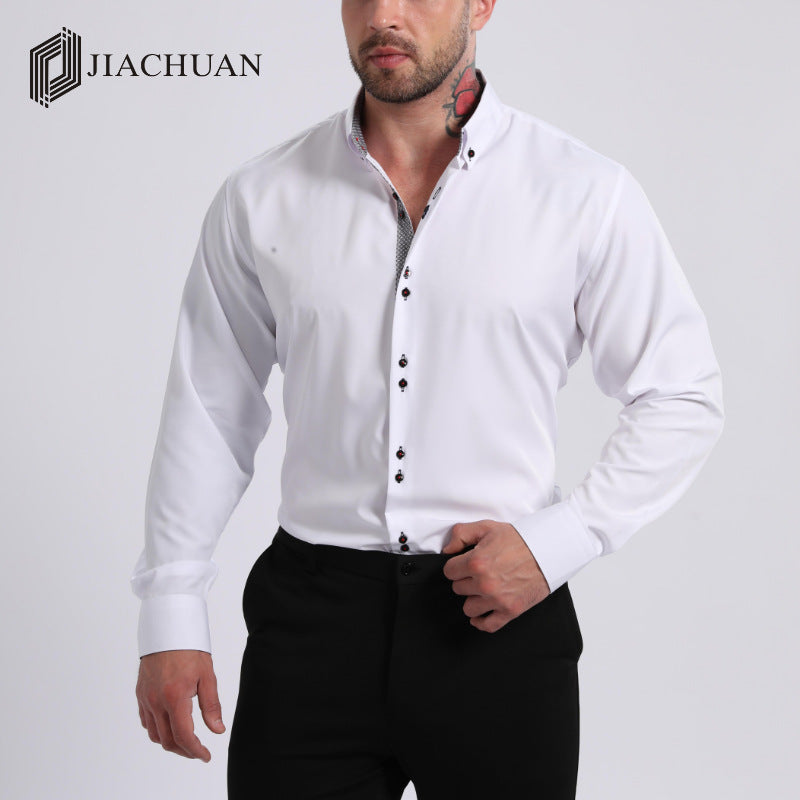 Men's Stretch Non-Iron Double-Sleeved Business Casual Shirt