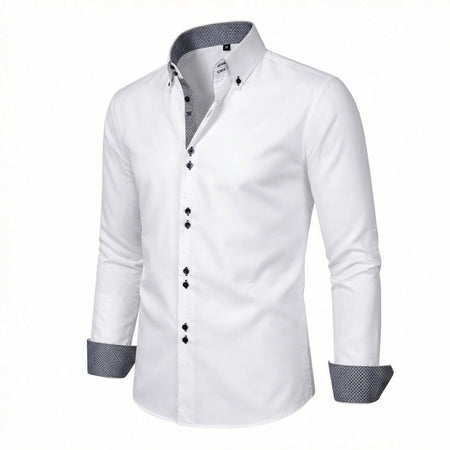 White/White men's casual shirt - button-up design with relaxed comfortable fit
