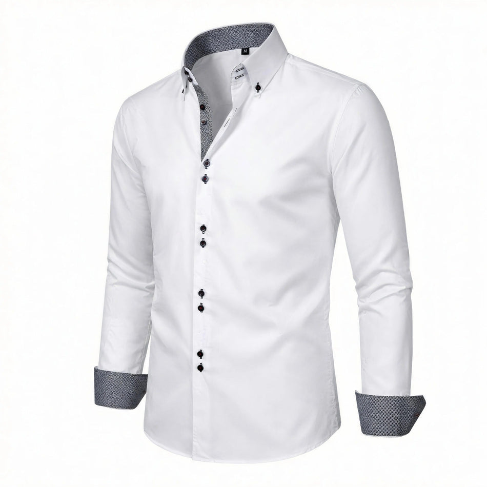 White/White men's casual shirt - button-up design with relaxed comfortable fit