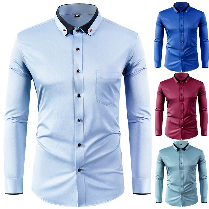 Men's Slim Fit Stretch Shirt with Diamond Button Detail
