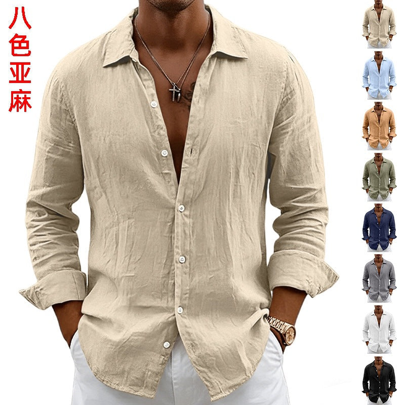Men's Spring Lightweight Linen Cardigan Shirt with Turn-Down