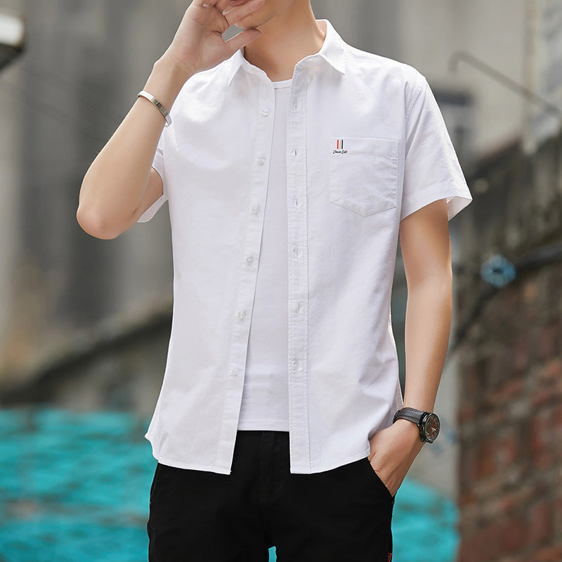 Men's Tailored Oxford Cotton Short-Sleeve Pocket Shirt
