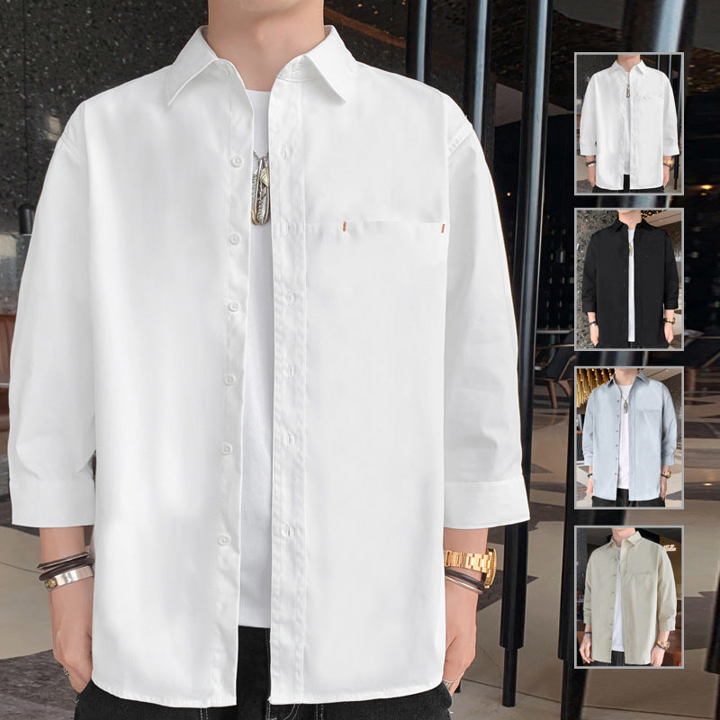 Men's Loose-Fit Three-Quarter Sleeve Cotton Workwear Shirt