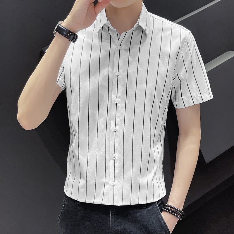 Men’s Slim-Fit Non-Iron Striped Cotton Short-Sleeve Shirt