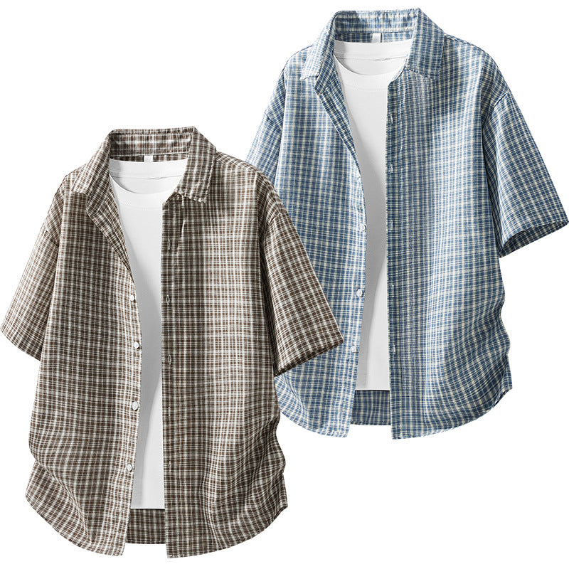 Men's Retro Plaid Cotton Short-Sleeve Relaxed Shirt