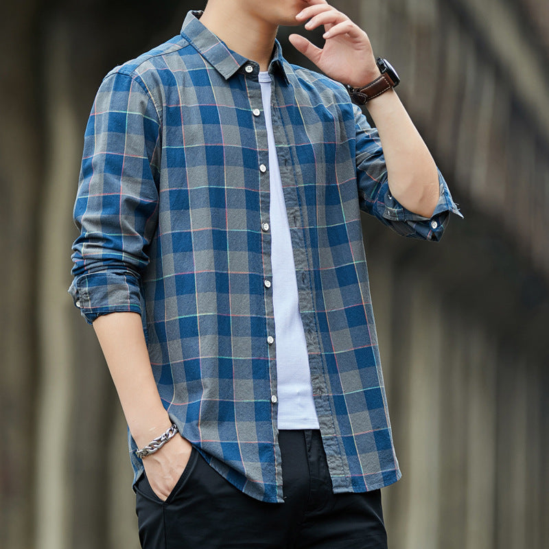 Men's Slim-Fit Non-Iron Plaid Cotton Shirt