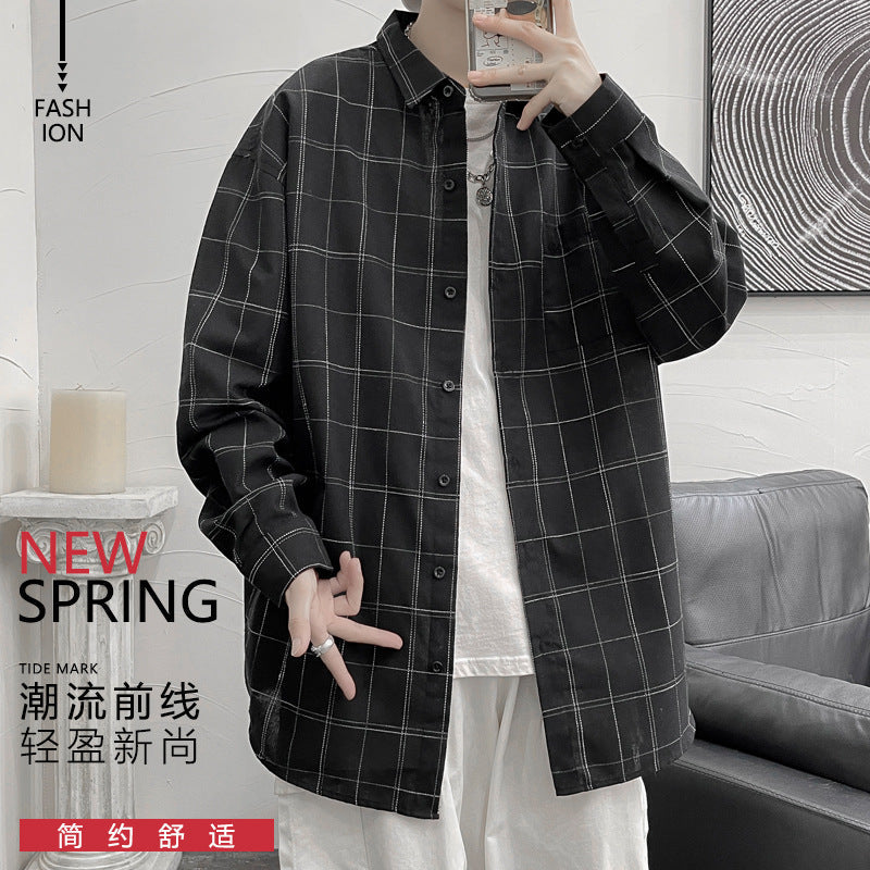 Men's Relaxed Long-Sleeve Plaid Cotton Shirt Jacket