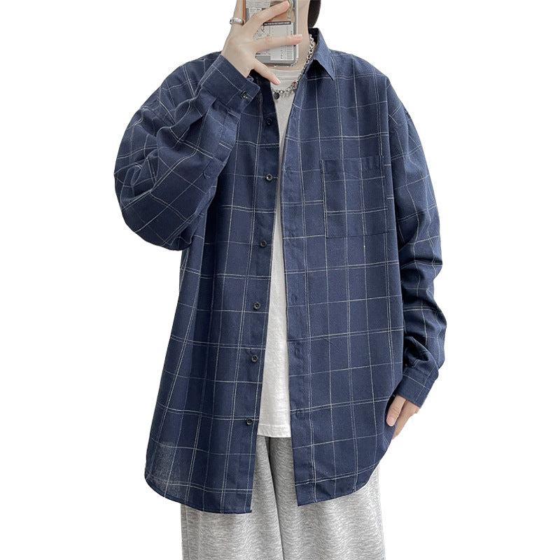 Navy Blue Plaid men's casual shirt - button-up design with relaxed comfortable fit