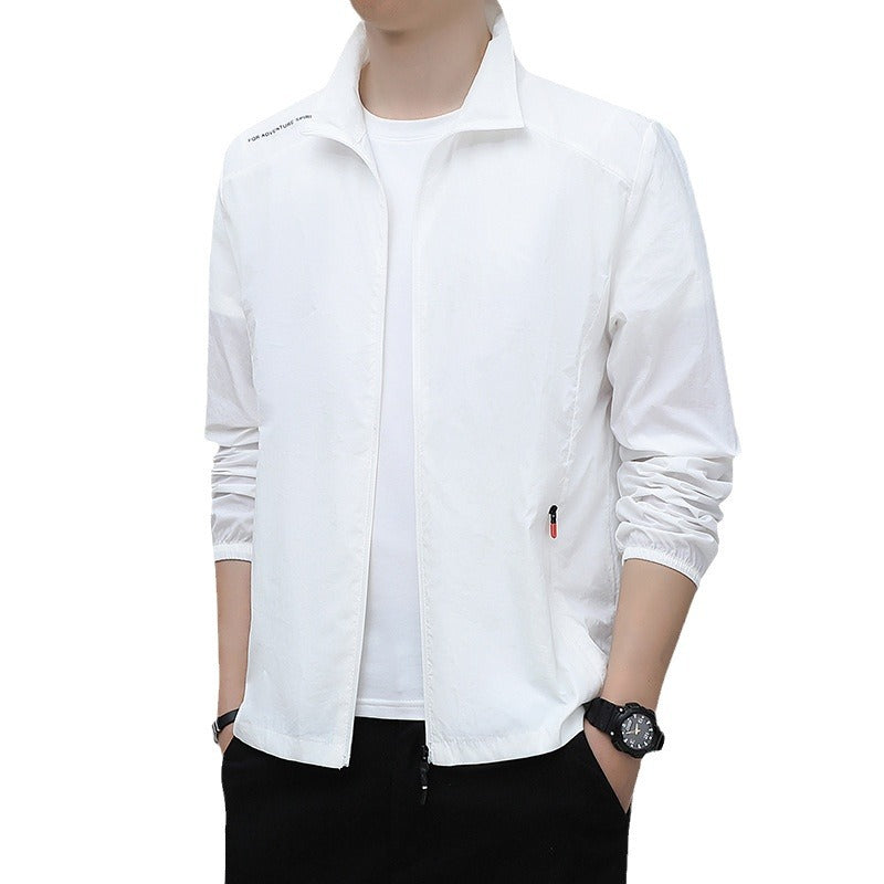 Light Gray sun protection windbreaker jacket for men - lightweight windproof breathable design