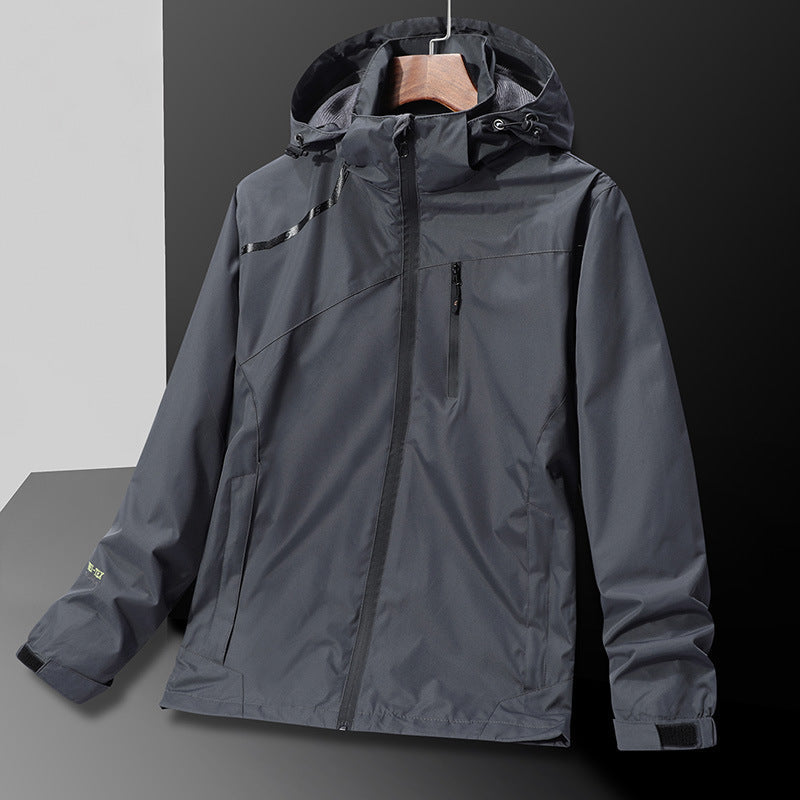 Black mountaineering windbreaker jacket for men - lightweight windproof breathable design
